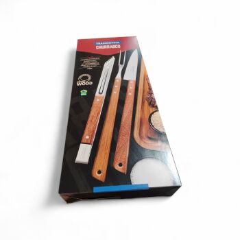 Imagem de KIT PARA CHURRASCO EM AÇO INOX E MADEIRA COM 3 PEÇAS TRAMONTINA